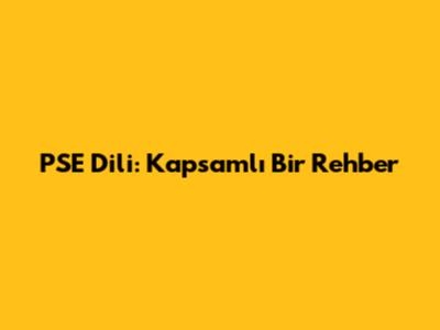PSE Dili: Kapsamlı Bir Rehber