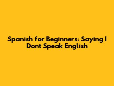 Spanish for Beginners: Saying 'I Don't Speak English'