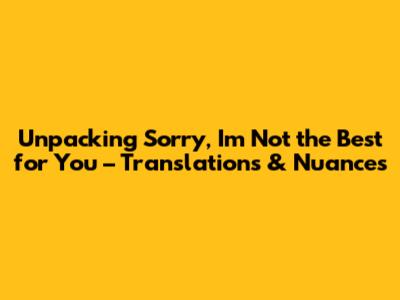 Unpacking "Sorry, I'm Not the Best for You" – Translations & Nuances