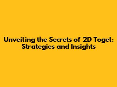 Unveiling the Secrets of 2D Togel: Strategies and Insights